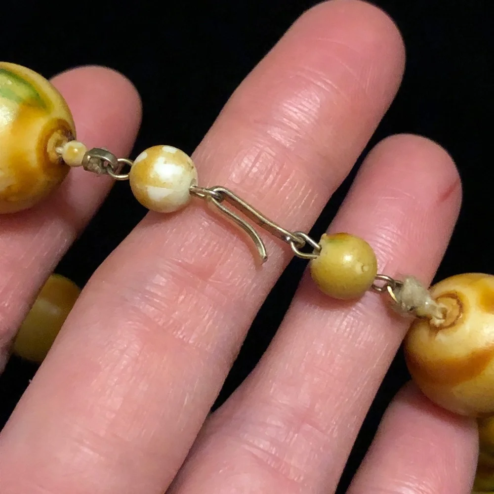 Vintage Kid’s Yellow-Tan and Green Wooden Beaded Necklace